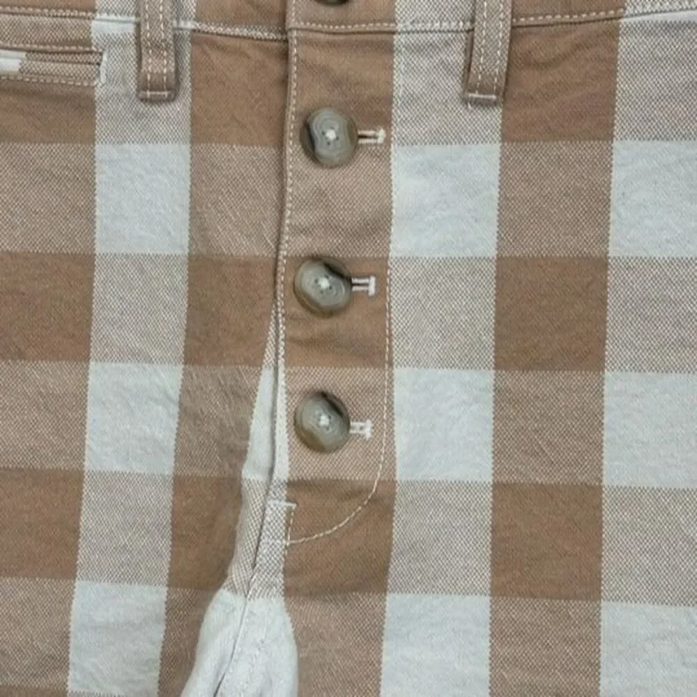 Madewell Size 28 Button Front Shorts Beige & Cream Gingham Check